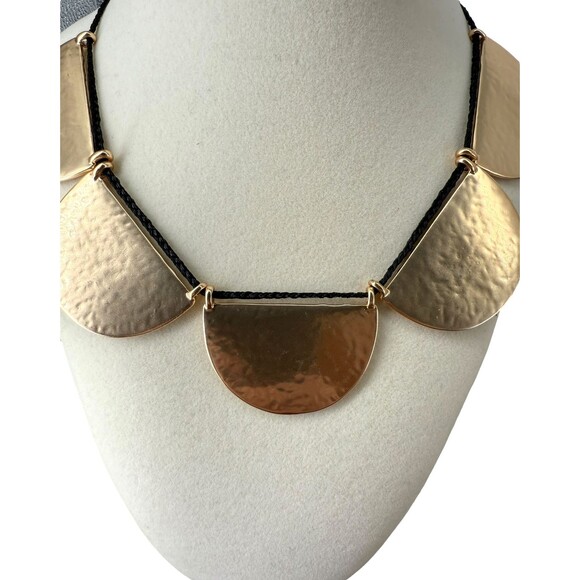 J. Jill Half Moon Pendant Necklace Hammered Gold Tone Semi Circle Cord Adjusts - Picture 6 of 9